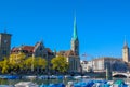 Zurich, Switzerland - Oct 13, 2018 : Beautiful view of historic city center on a sunny day with blue sky and clouds in summer Royalty Free Stock Photo