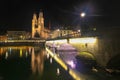 Zurich, Switzerland - Oct 13, 2018 : Beautiful view historic Zurich city center with famous Fraumunster Church and river Limmat in Royalty Free Stock Photo