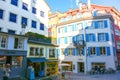 ZURICH, SWITZERLAND - October 13, 2018 : Beautiful view of historic city center on a sunny day with blue sky and clouds in summer Royalty Free Stock Photo