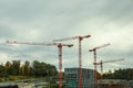 Zurich, Switzerland-October 18,2019:The team work crane Construction build the building near high way in Zurich, Switzerland