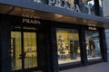 Prada boutique in Zurich Switzerland. Italian fashion house is famous for leather handbags, travel accessories.