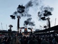 Rammstein Stadion Tour concert thick dark smoke Royalty Free Stock Photo
