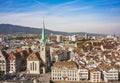 View of the city of Zurich from the tower of the Grossmunster ca Royalty Free Stock Photo