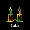 Zurich, Switzerland Vector Line Icon