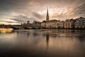 Zurich, Switzerland - view of the old town with the Limmat river and the Fraumunster church Royalty Free Stock Photo