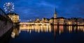 Zurich, Switzerland - view of the old town with the Limmat river and the Fraumunster church