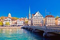 Zurich waterfront landmarks autumn colorful view Royalty Free Stock Photo