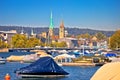 Zurich waterfront landmarks and church colorful view Royalty Free Stock Photo