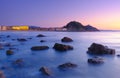 Zurriola beach sunset, Donostia city coast, San Sebastian, Euskadi Royalty Free Stock Photo