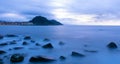 Zurriola beach sunset, Donostia city coast, San Sebastian, Euskadi Royalty Free Stock Photo