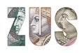 ZUS Text Made of  Polish Banknotes on White Royalty Free Stock Photo