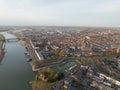 Zutphen and the river Ijsel, train station stores and buildings church old historic city center in The Netherlands