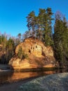 The Zvartes rock - most popular and scenic sandstone outcrop in Latvia on the left bank of the Amata river in the Gauja National