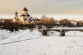 Zverynas Bridge and Znamenskaya Orthodox Church in Vilnius, Lithuania Royalty Free Stock Photo