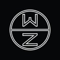 ZW Logo monogram abstract inside circle stripe images design template Royalty Free Stock Photo