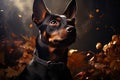 Zwergpinscher poppy on a black and yellow abstract background. Close up portrait. Ai art Royalty Free Stock Photo
