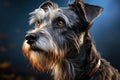 Zwergschnauzer dog on a blue background, Close up portrait. Ai art Royalty Free Stock Photo