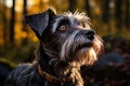 Zwergschnauzer dog on a nature, forest background. Close up portrait. Ai art Royalty Free Stock Photo