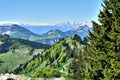 Zwolferhorn, green mountains, trees and trail in Austria Royalty Free Stock Photo