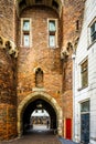 Arched opening of the Old city gate called the Sassenpoort in the historic hanseatic city of Zwolle