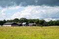 Zwolle, Overijssel, The Netherlands, View over the agriculture fields, farms and clouds of the River Ijssel flood zone