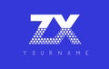 ZX Z X Dotted Letter Logo Design with Blue Background.