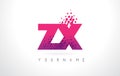 ZX Z X Letter Logo with Pink Purple Color and Particles Dots Design.