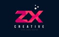 ZX Z X Letter Logo with Purple Low Poly Pink Triangles Concept