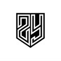 ZY Logo monogram shield geometric white line inside black shield color design