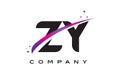 ZY Z Y Black Letter Logo Design with Purple Magenta Swoosh
