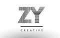 ZY Z Y Black and White Lines Letter Logo Design.