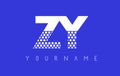 ZY Z Y Dotted Letter Logo Design with Blue Background.