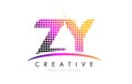 ZY Z Y Letter Logo Design with Magenta Dots and Swoosh