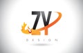 ZY Z Y Letter Logo with Fire Flames Design and Orange Swoosh.