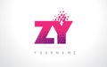 ZY Z Y Letter Logo with Pink Purple Color and Particles Dots Design.