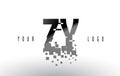 ZY Z Y Pixel Letter Logo with Digital Shattered Black Squares