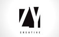 ZY Z Y White Letter Logo Design with Black Square.