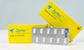 Zyrtec 10 mg. Cetirizine dihydrochloride film-coated tablets product of GSK. Manufactured by UCB FARCHIM, Switzerland. White Royalty Free Stock Photo