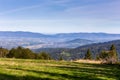 Zywiec Basin Valley landscape in Beskid Mountains, Poland, with green forests, meadows and Zywiec Lake Royalty Free Stock Photo