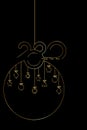 Vertical banner 2020 Happy New Year, Christmas bubbles gold single line style, minimalist round Christmas Balls with copy space