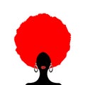 Portrait African Woman silhouette, dark skin female face with afro curly hair and ethnic traditional earrings, vector isolated