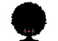 Portrait African Woman silhouette, dark skin female face with afro curly hair and ethnic traditional earrings, vector isolated