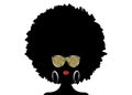 Portrait African Woman silhouette, dark skin female face with afro curly hair and gold metal sunglasses, vector isolated. Curly Royalty Free Stock Photo