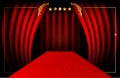 Hollywood luxury and elegant red carpet event in perspective illustration. Red color carpet for celebrity, Success gold stars