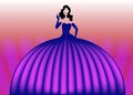 Woman in elegant pink dress. Retro fashion woman in purple party evening dress, logo wedding clothes concept
