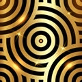 Gold intersecting repeating circles pattern. Japanese style circles seamless background. Modern golden spiral abstract geometric Royalty Free Stock Photo