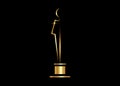 Gold trophy icon isolated on black background. Golden Academy award icon. Films and cinema symbol Oscar prize concept. Vector Royalty Free Stock Photo