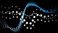 Cartoon image. Undefined pattern of white circle in various size and blue dots in waves.