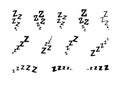 Zzz bed sleep snore icons snooze nap Z sound . Sleepy yawn or insomnia sleeper alarm clock Zzz line icons of goodnight