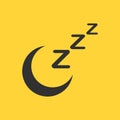 Zzz moon sleep icon, sleeping, zzz vector web icon isolated on yellow background.